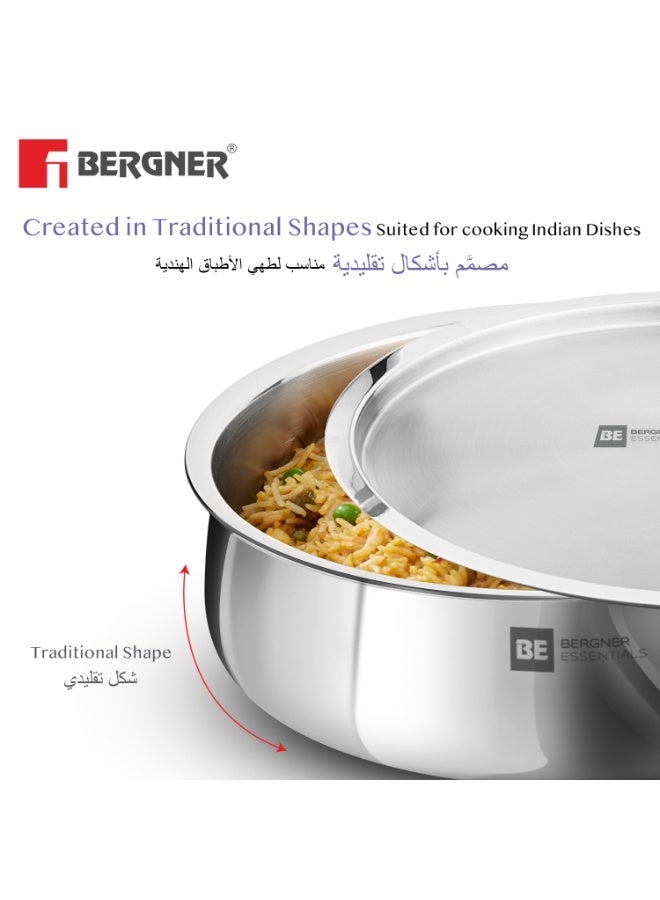 Bergner Essentials 32cm (8.4L) Tri-Ply Stainless Steel Cookware Pot , Deep Handi with Lid for Biryani Rice Curries Pulao Stews, Less Oil Use Healthy Cooking, Even Heating Gas & Induction Compatible - Image 4